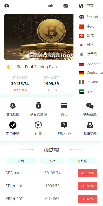 多语言交易所系统-秒合约交易-理财认购矿机闪兑贷款